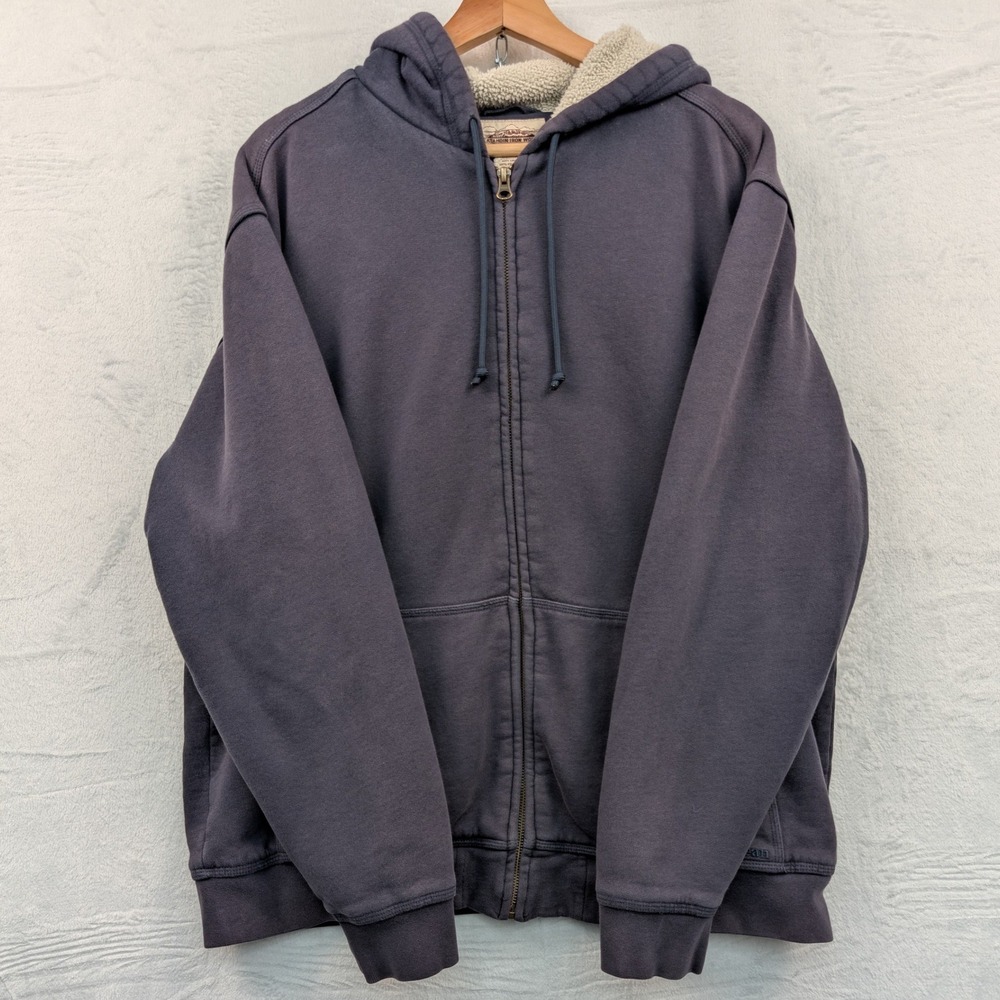 L.L. Bean Hoodie Men L Faded Navy Blue Sherpa Lined Katahdin Iron Works Zip-Up